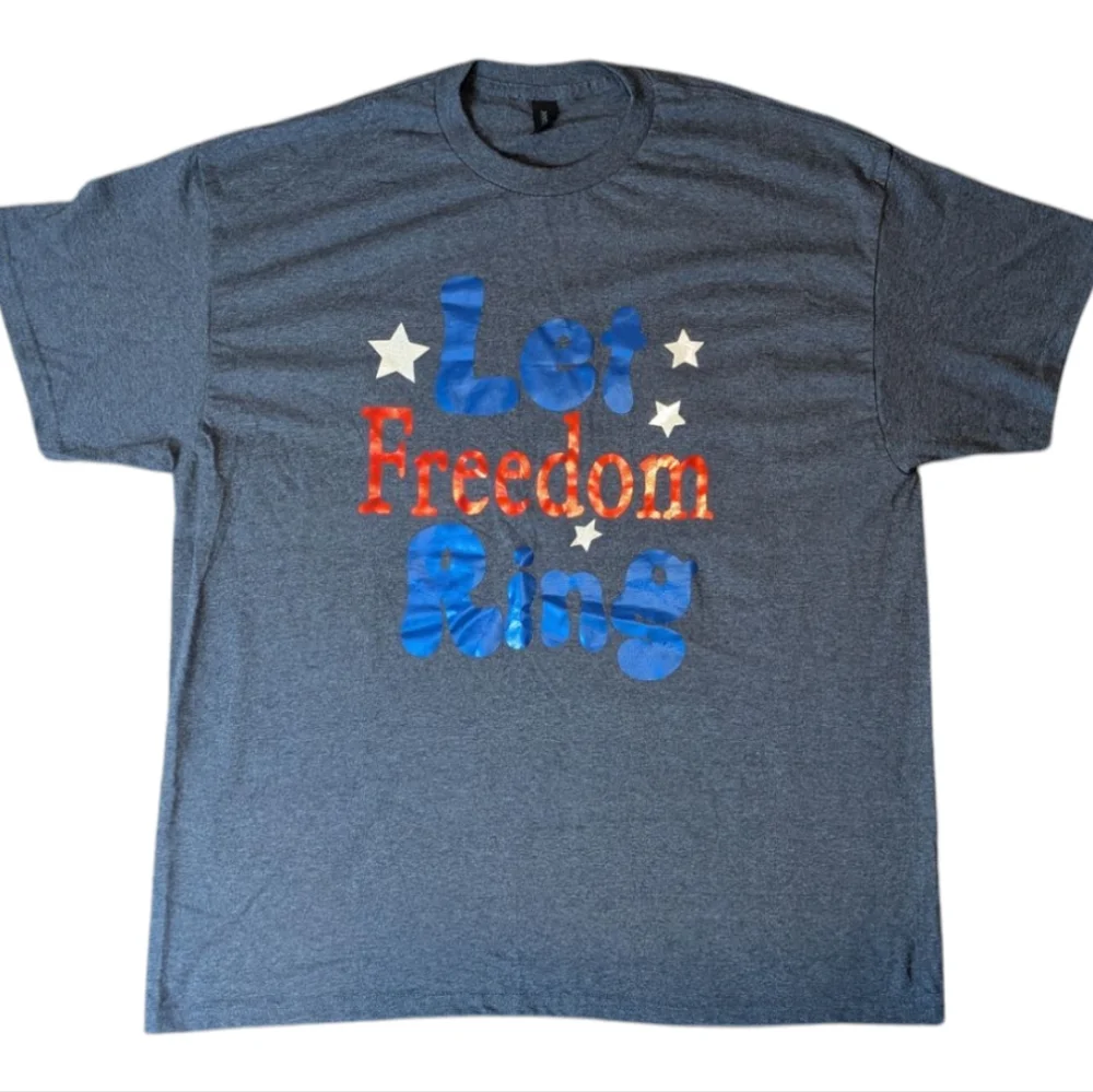 Let Freedom Ring Heathered Blue Short Sleeve T-shirt Unisex Adult XL